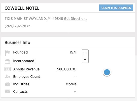 Cowbell Motel - D And B Listing (newer photo)